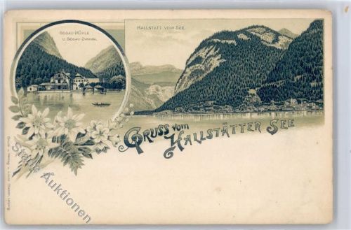 Hallstatt Mühle Gosau Motiv Lithographie