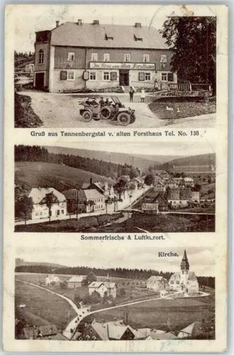 08262 O9656 Tannenbergsthal - 1920, Forsthaus, Auto, Kirche