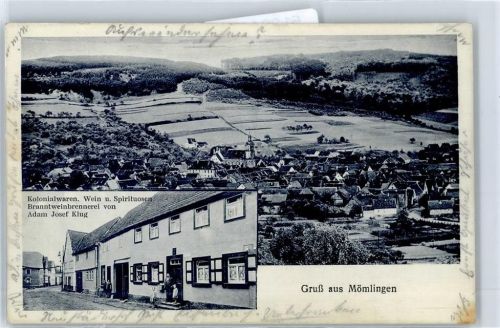 Mömlingen 1928, Kirche, Kolonialwaren, Wein, Branntweinbrennerei Klug