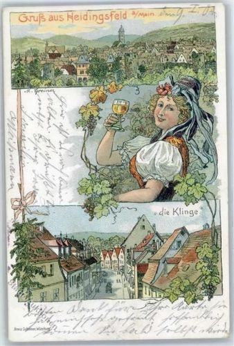 97070 W8700 Heidingsfeld Lithographie 1904, Wein, die Klinge