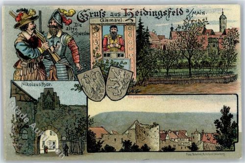 97070 W8700 Heidingsfeld Lithographie 1915, Die alten Schweden, Nikolaustor, Giemaul
