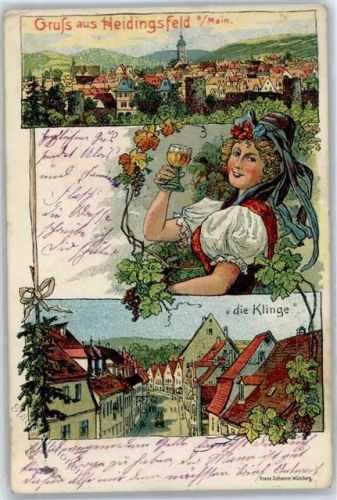 97070 W8700 Heidingsfeld Lithographie 1908, Wein, die Klinge
