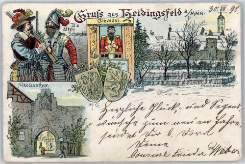 97070 W8700 Heidingsfeld Lithographie 1898, Die alten Schweden, Nikolaustor, Giemaul