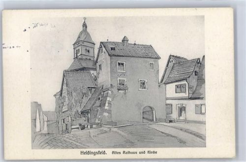 97070 W8700 Heidingsfeld Künstlerkarte Altes Rathaus und Kiche