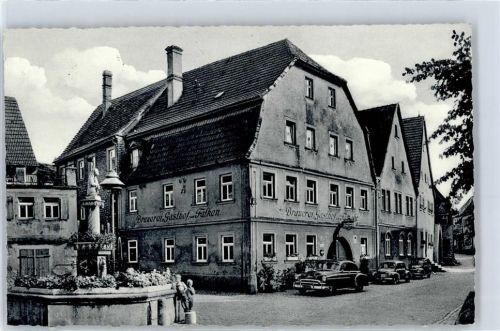 97350 W8717 Mainbernheim - Brauerei, Gasthaus Falken, Brunnen, Autos