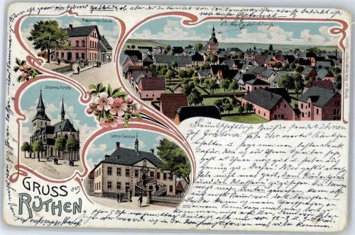 59602 W4784 Rüthen 1904 Lithographie Johannes Kirche Preparanden Schule Lehrer Seminar