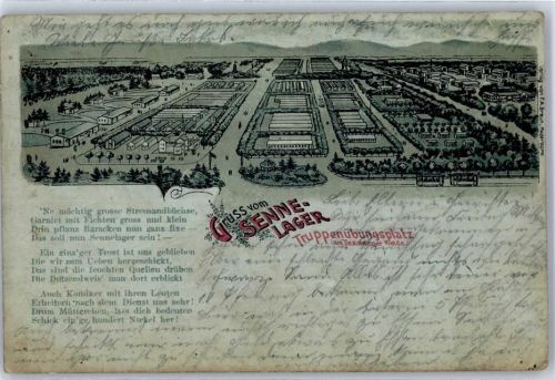 33175 W4792 Senne 1905 Lithographie Kaserne Truppenübungsplatz