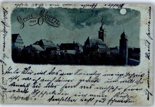 96106 W8603 Ebern Lithographie / Mondschein Kirche