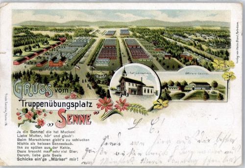 33175 W4792 Senne 1903 Lithographie Kaserne Truppenübungsplatz