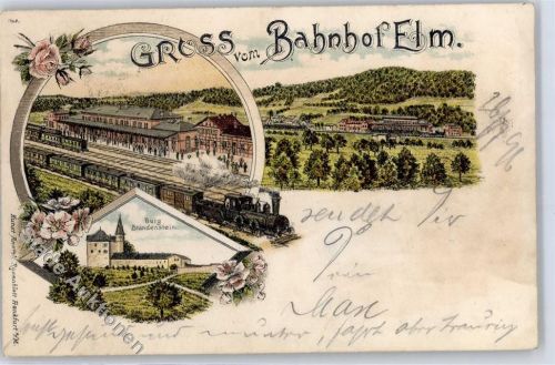 36381 W6490 Elm , Kr Schlüchtern 1896 Lithographie Bahnhof Burg Brandenstein