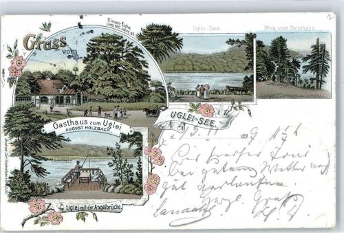 Malente-Gremsmühlen 1899 Gasthaus zum Uglei Angelbrücke Blick vom Forsthaus Uglei-See Riesen-Eiche
