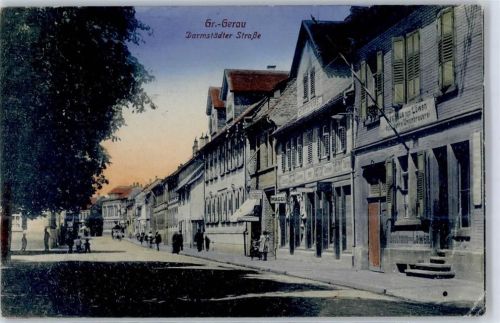 64521 W6080 Groß-Gerau Lithographie Darmstädter Strasse Gasthaus zum Löwen