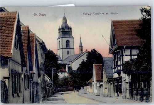 64521 W6080 Groß-Gerau Lithographie Hellwigstrasse Kirche