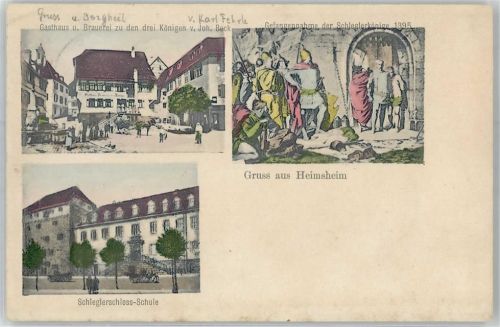 Heimsheim 1906 Gasthaus Brauerei zu den drei Königen Schleglerschloss Schule Gefangennahme 1395