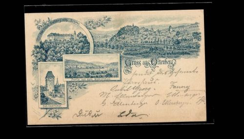 63683 W6474 Ortenberg , Hess Lithographie Obertor Niddertal Fürstl. Stollbergische Schloss Bahnhof Giessen Gelnhausen Zug Nr.13