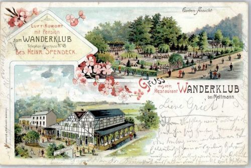 40822 W4020 Mettmann 1901 Lithographie Pension Gasthaus zum Wanderklub