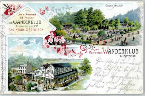 40822 W4020 Mettmann 1904 Lithographie Pension Gasthaus zum Wanderklub