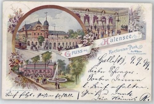 Halensee 1899 Kurfürsten Park Gasthaus Saal Straßenbahn