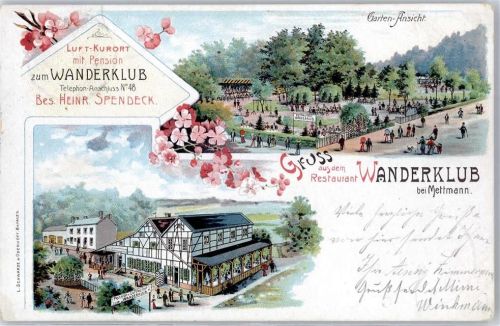 40822 W4020 Mettmann 1903 Lithographie Pension Gasthaus zum Wanderklub