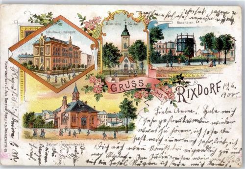 Rixdorf 1900 Schulhaus Böhmische Kirche Gasanstalt Bahnhof Hermannstrasse