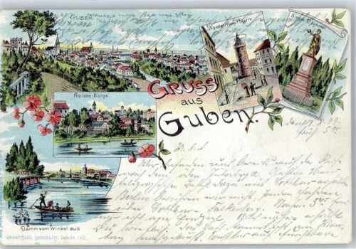 03172 O7560 Guben 1899 Lithographie Sieges-Denkmal