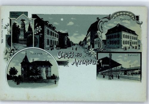 Appenweier 1897 Rathaus Kriegerdenkmal Bahnhof
