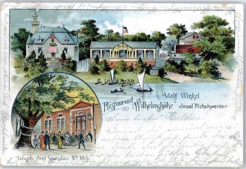 10115 O1199 Wilhelmstadt Lithographie 1897 Gasthaus Wilhelmshöhe Pichelswerder