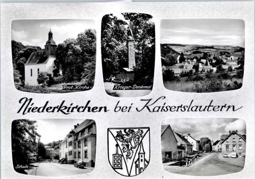 Niederkirchen Kriegerdenkmal Schule Prot. Kirche Wappen Straßenansicht