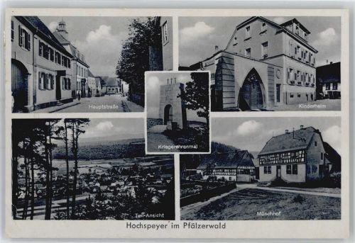 67691 W6755 Hochspeyer - Hauptstraße Kinderheim Kriegerdenkmal Münchhof Bahnpost Zug Nr. 777
