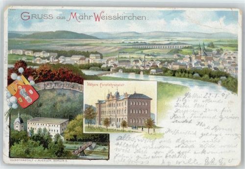 Hranice nad Morave Mährisch Weißkirchen 1898 Lithographie Höhere Forstlehranstalt