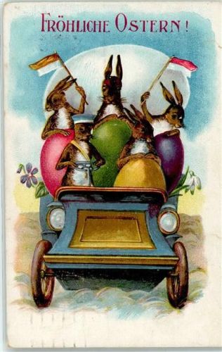 Hase personifiziert Ostern Glückwunsch Auto 1912 Prägedruck