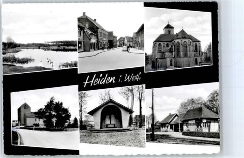 46359 W4284 Heiden , Kr Borken, Westf - Kirche Bahnhof Geschäft