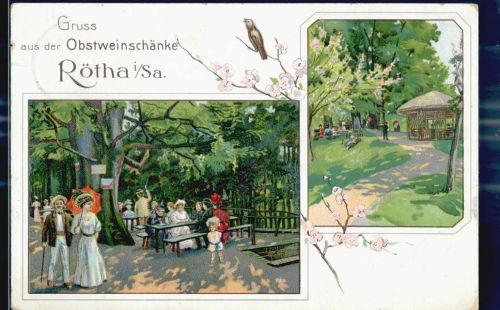 04571 O7209 Rötha Lithographie Gasthaus Obstweinschänke