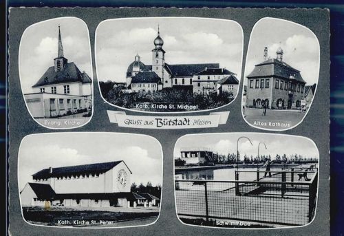 68642 W6842 Bürstadt - Kirche St.Michael und St Peter altes Rathaus Schwimmbad