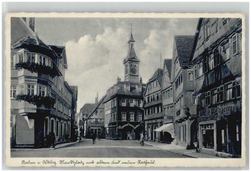 Aalen Marktplatz altes und neues Rathaus Geschäft