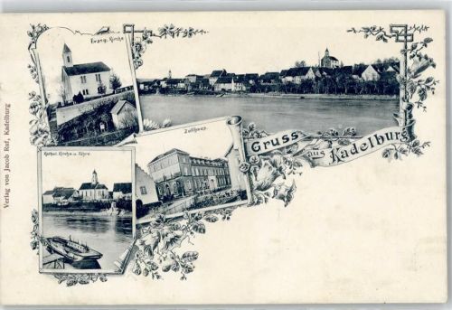 79790 W7897 Kadelburg Lithographie Ev. Kirche Kath. Kirche Zollhaus