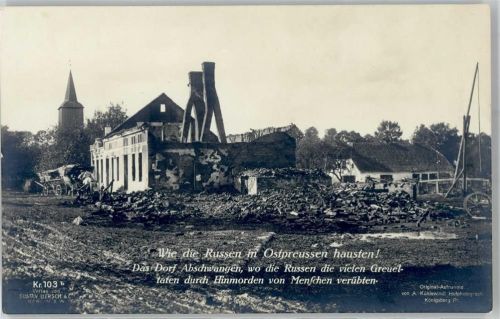 Abschwangen Tischino Foto AK Kirche Ruinen WK I