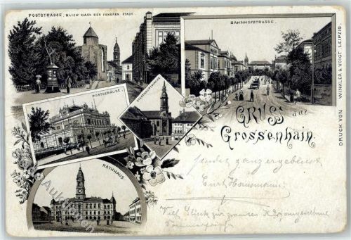 Großenhain 1895 Poststraße Postgebäude Rathaus Bahnhofstraße Stadthauptkirche