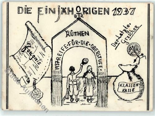 59602 W4784 Rüthen Künstlerkarte Die Einjährigen 1937 Zeugnis Oberstufe
