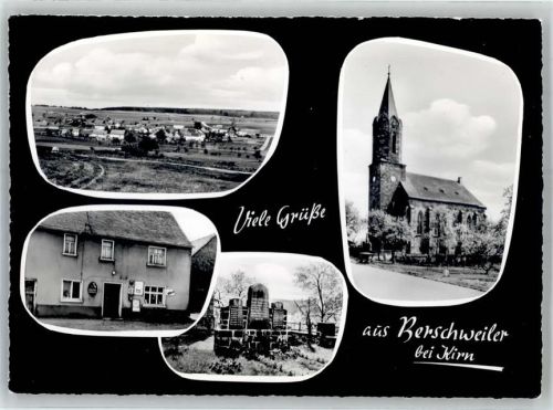 55608 W6571 Berschweiler b Kirn, Nahe - Kirche Kriegerdenkmal Geschäft Koczeba