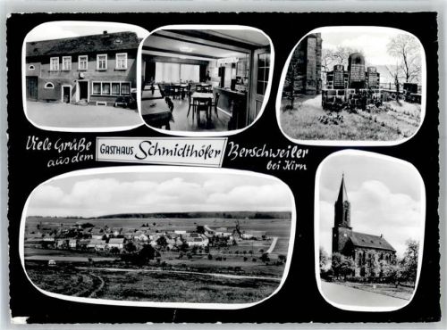 55608 W6571 Berschweiler b Kirn, Nahe - Gasthaus Schmidthöfer Kriegerdenkmal Kirche