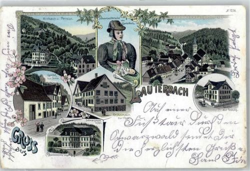 78730 W7233 Lauterbach , Schwarzw 1898 - Kurhaus Pension Tracht Gasthaus zur Festung Gasthaus zur Sonne Schwarzwald-Hotel Gasthaus zur Fege