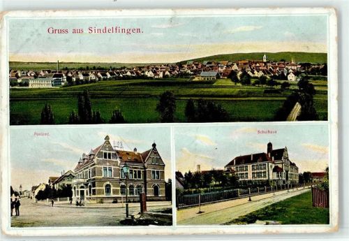 71063 W7032 Sindelfingen Lithographie 1907 Postamt Schulhaus