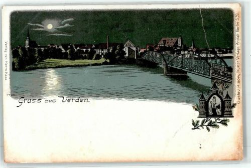 27283 W2810 Verden Aller Lithographie / Mondschein Brücke Mondschein-AK