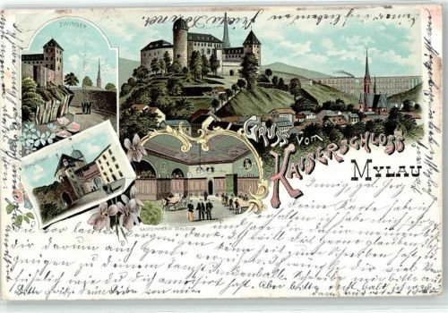 08499 O9803 Mylau Lithographie / Künstlerkarte 1896 Kaiserschloss Zwinger