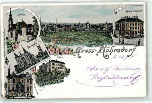 Großröhrsdorf 1898 Kirche Turnhalle Schule Postamt Villa