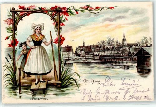 15907 O7550 Lübben Lithographie Tracht Spreewald Ort lt. Stempel