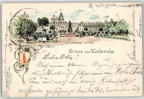 Karlsruhe Schloss Bahnpost Karlsruhe Mühlacker Zug 258 Liebich C. 1898 Künstlerkarte