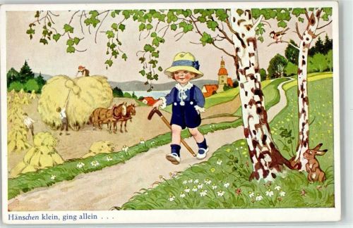 Hänschen klein ging allein Kind Landwirtschaft Ernte Baumgarten, Fritz Künstlerkarte