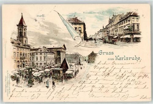 W7500 Karlsruhe , Baden Markt Kaiserstraße Liebich C. 1897 Künstlerkarte